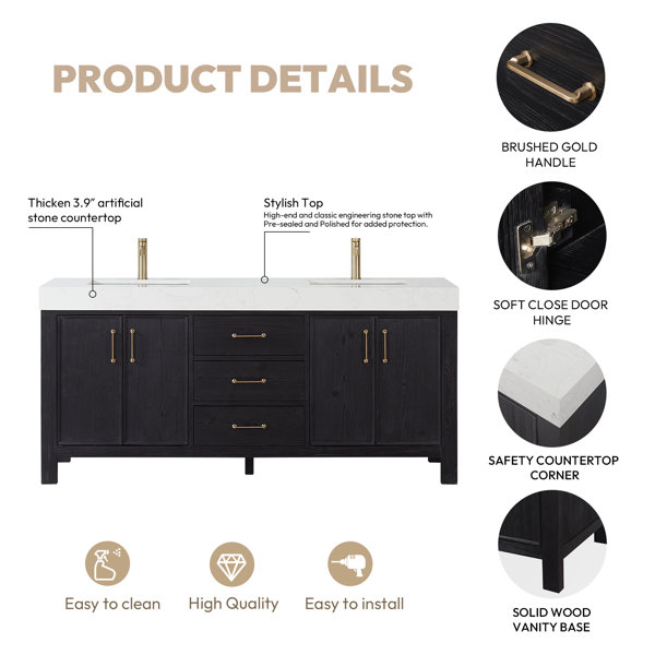 Lark Manor Aneysa 72'' Double Bathroom Vanity with Engineered Marble ...